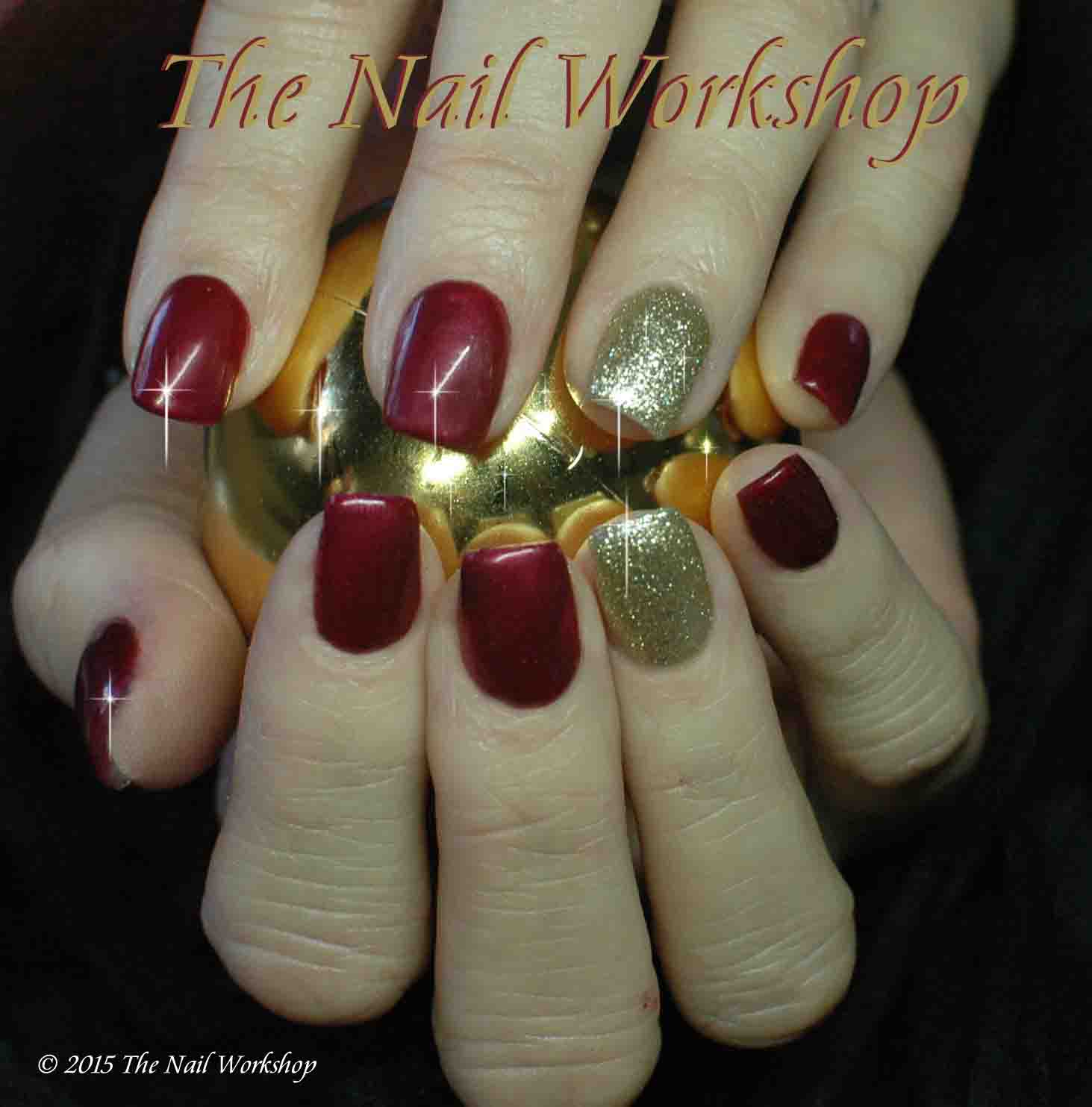 Gel II Cactus Wine and Golden Mirage Christmas Nails